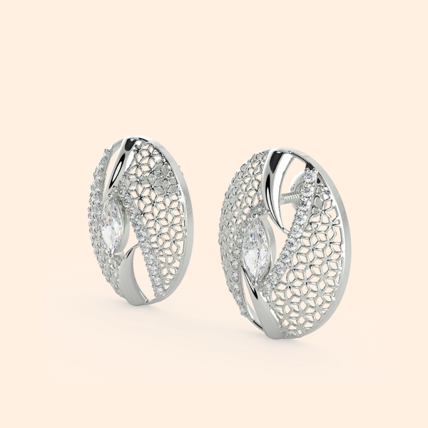 Button Net Silver Stud Earrings