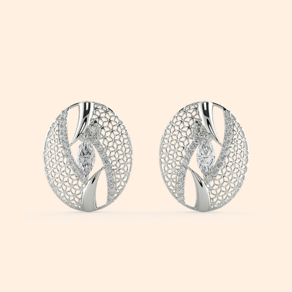 Button Net Silver Stud Earrings