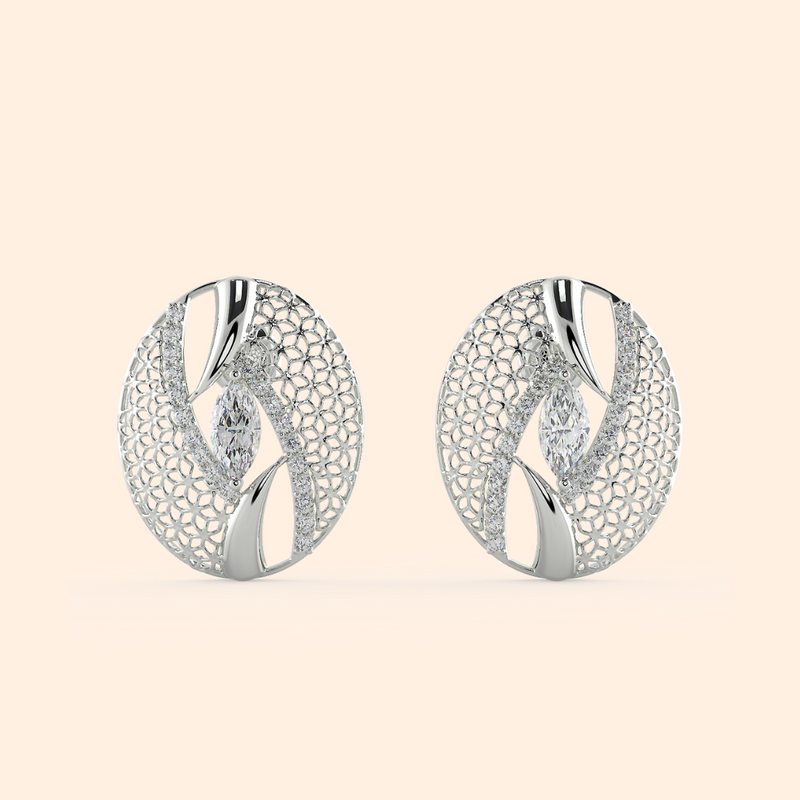 Button Net Silver Stud Earrings