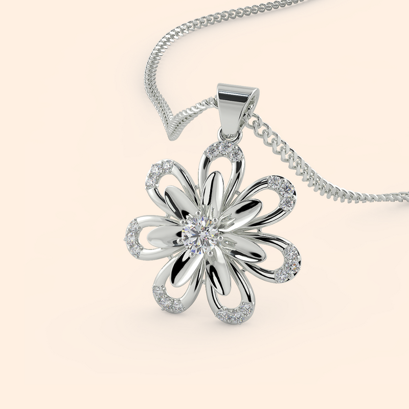 Glossy Zircon Floral Pendant Necklace Set
