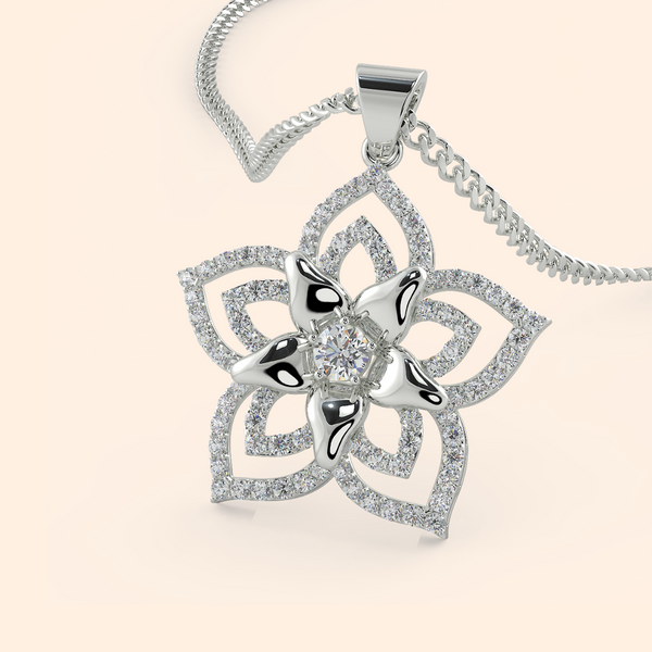 Precious Floral Star Chain Silver Necklace Set