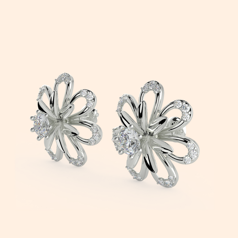 Silver Crisp Floral Stud Earrings