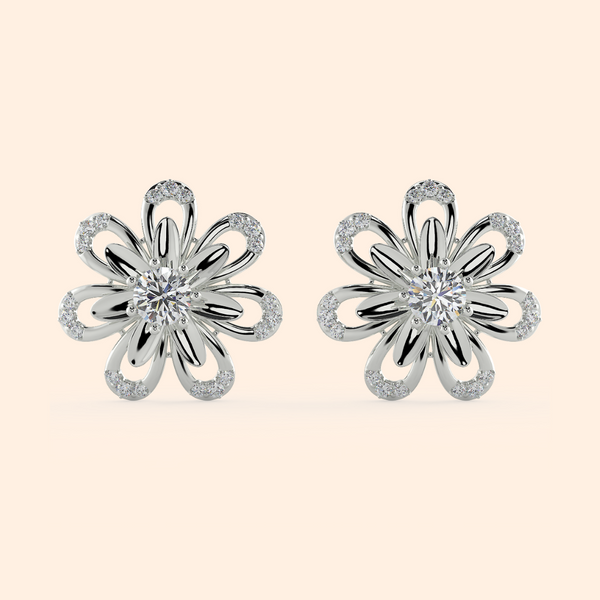 Silver Crisp Floral Stud Earrings