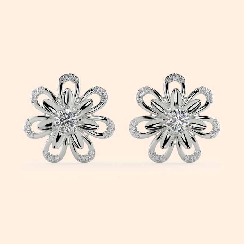 Silver Crisp Floral Stud Earrings